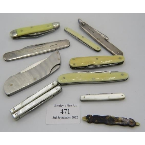 471 - A collection of ten various pen knives to include a silver Samson Morden two bladed pen knife, Londo... 