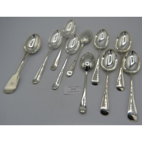 474 - A set of five silver dessert spoons, Sheffield 1938, Hukins & Heath, a set of four silver dessert sp... 