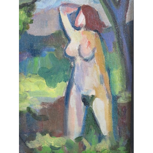 508 - Expressionist School (20th century) - 'Eve in the Garden of Eden', oil on board, 19cm x 14cm, framed... 