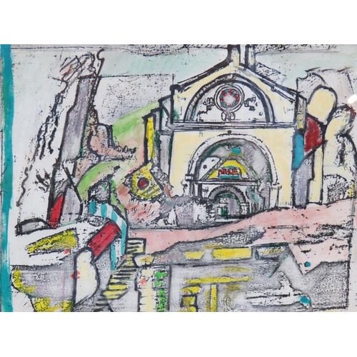 517 - Walter Firpo (American/French, 1903-2002) - 'Cathedral', mixed media, signed, c.1980, 20cm x 29cm, f... 