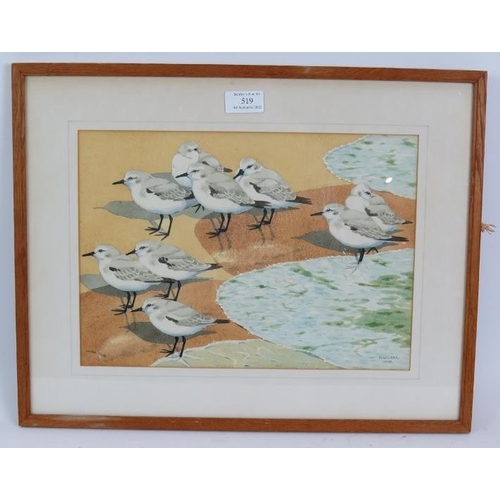 519 - Dr Noel William Cusa (British, 1909-1990) - Nine birds on the waters edge', watercolour, signed and ... 