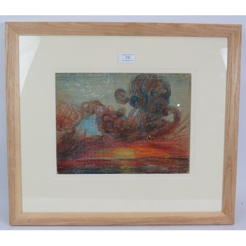 520 - Attributed to Amedee Ozenfant (French, 1886-1966) - 'Blazing Sun Over Landscape', wax crayon, labels... 