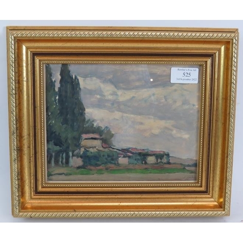 525 - French School (20th century) - 'Rural landscape', oil, indistinctly signed, 17cm x 22cm, framed.
Con... 