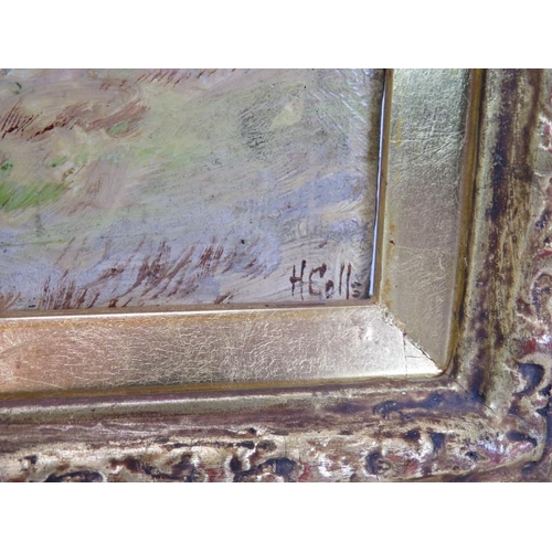 569 - H. Colls (20th century) - 'Hunt Scenes', a pair, oils on board, one signed, 17cm x 34cm, framed.
Con... 