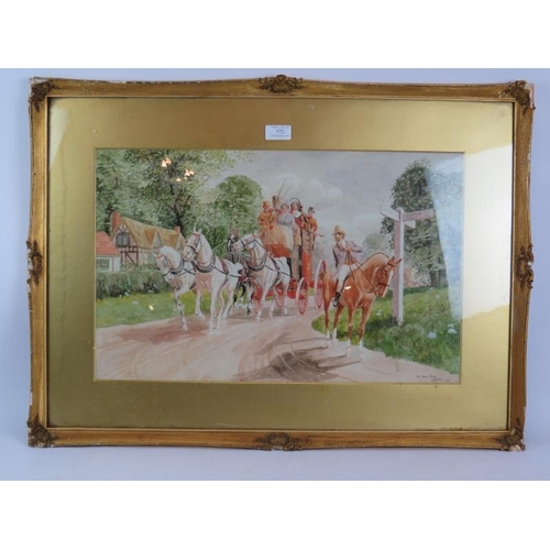 572 - J. Lower (1921) - 'The Royal Mail', watercolour, signed & dated, titled, 35cm x 55cm, framed.
Condit... 