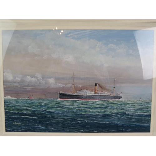 578 - Ian Cameron (1970s) - 'T.S.S. MAHANA', watercolour, signed and dated 1974, label verso, 33cm x 47cm,... 