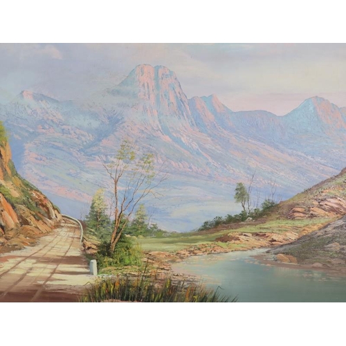 581 - Jan H. Le Maitre (South African, 20th century) - 'Mountainous landscape', oil on canvas, signed & da... 