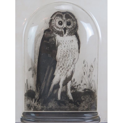 600A - Graham Clarke (b.1941) - 'Owl', pencil signed proof etching, inset Perspex cover to simulate a glass... 