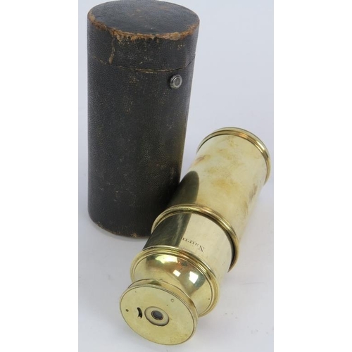 72 - A late 18th century brass spyglass with leather case, marked Nairne London, and a modern pocket spyg... 