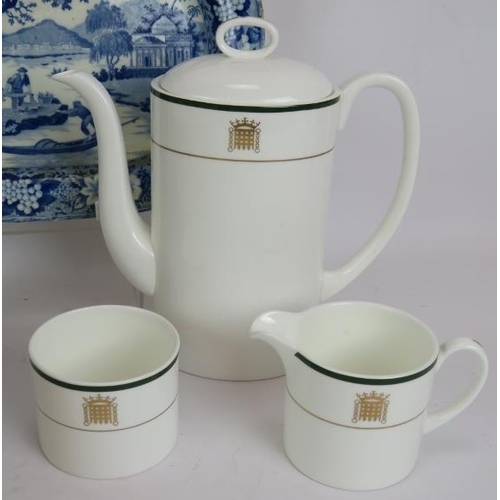 76 - A 3 piece Wedgwood House of Commons coffee set, a large Limoges toilet bowl and two 19th century blu... 