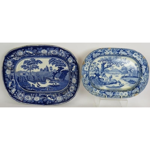 76 - A 3 piece Wedgwood House of Commons coffee set, a large Limoges toilet bowl and two 19th century blu... 