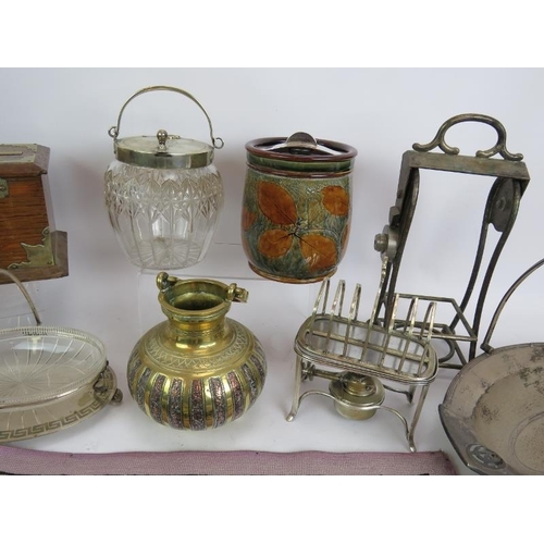 78 - A lot of mixed collectables including a Victorian beaded panel, Doulton stoneware tobacco jar, WMF f... 