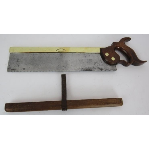 79 - An early steel and brass Drabble & Anderson tenon saw with blade guard. Length 14