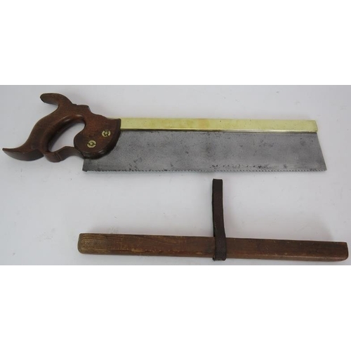 79 - An early steel and brass Drabble & Anderson tenon saw with blade guard. Length 14