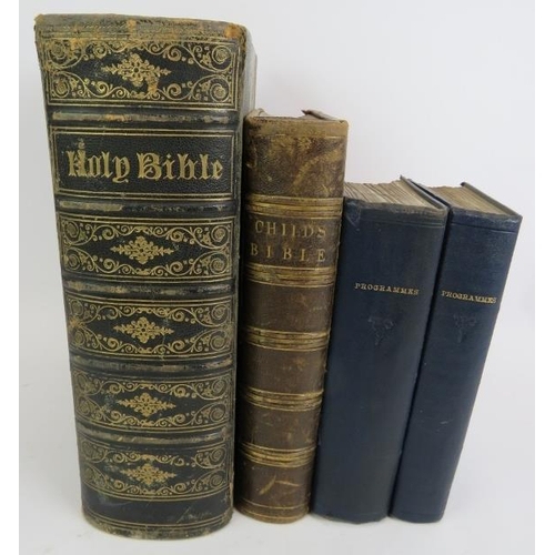 81 - Two 1930s bound Volumes of theatre programmes, a late 19th century Cassell's Family Bible and a leat... 