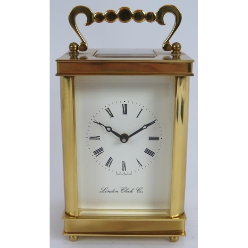 84 - A brass cased 8 day English carriage clock by the London Clock Co. Height 14.5cm. Key present.
Condi... 