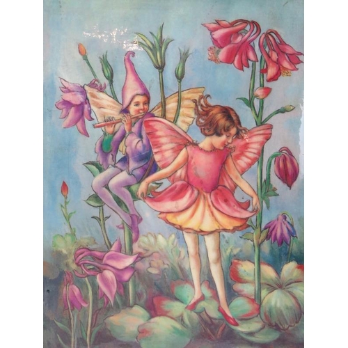 95 - A contemporary porcelain plaque with 'Flower Fairy' decoration in ornate gilt and black frame. 44cm ... 