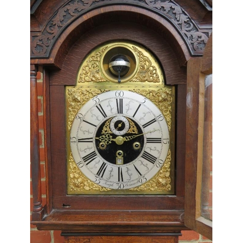 712 - A fine 18th century 8-day multiple bell striking oak cased longcase clock by Joseph Swinnerton with ... 