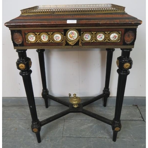 737 - A 19th century Napoleon III ebonised and burr walnut plant stand with brass gallery rail, ormolu mou... 