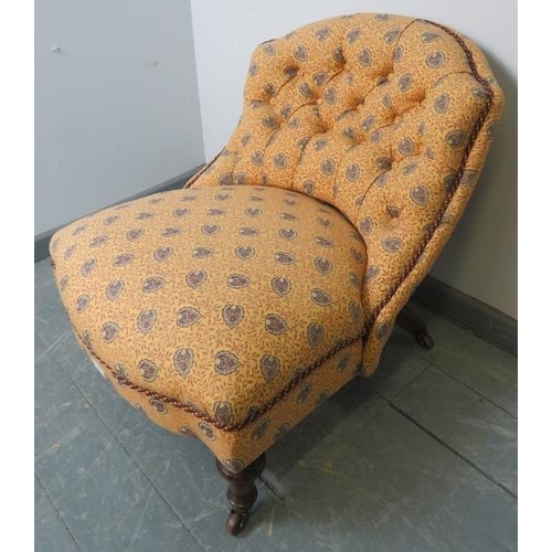 744 - An unusual Victorian bustle chair, with sliding extendable seat by Louis & Co Patent London, upholst... 