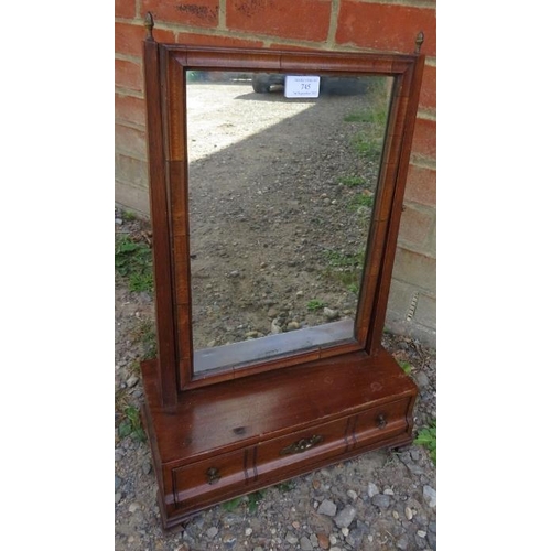 745 - A Georgian oak and walnut swing vanity mirror with brass finials, on a box base with single drawer a... 