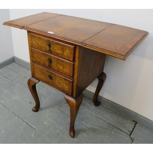 787 - An antique burr walnut side cabinet, crossbanded and strung with boxwood and satinwood, with drop le... 