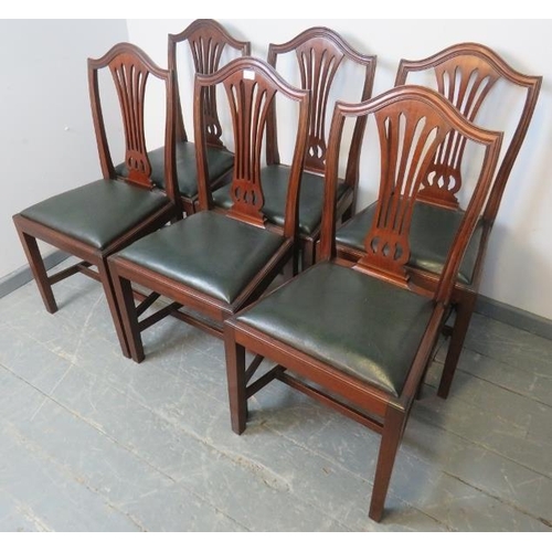 796 - A set of six Edwardian dining chairs in the manner of Hepplewhite, with pierced back splats and drop... 