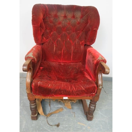 832 - An unusual 19th century mahogany invalid’s chair, with reclining mechanism and gate-action hinged si... 