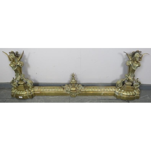 835 - A good quality 19t century three section brass fire fender, with centrepiece in the form of the Chim... 