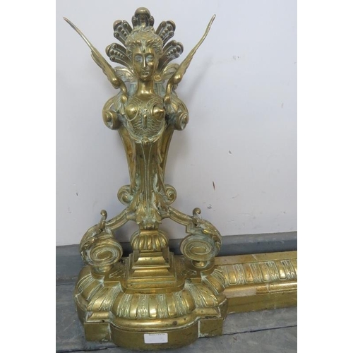 835 - A good quality 19t century three section brass fire fender, with centrepiece in the form of the Chim... 