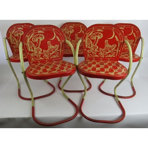 837 - Five 1950s Mobo stacking child's chairs with cream and red finish. Height 55cm. (5).
Condition repor... 