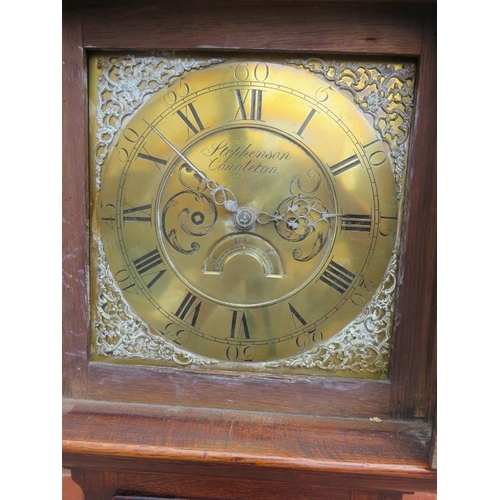 860 - An 18th century oak 30-hour longcase clock by Stephenson of Congleton, the scrolled pediment with ce... 