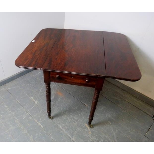 861 - An early Victorian mahogany Pembroke table of good colour, with single drawer and dummy drawer oppos... 