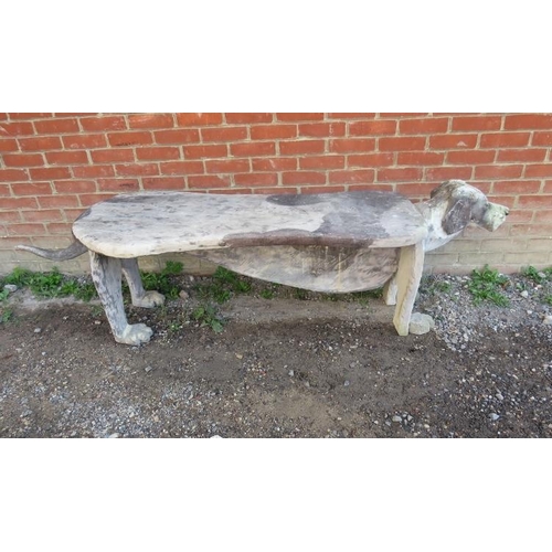 894 - A vintage folk art carved wooden garden seat, in the form of an English pointer, on paw feet. 
Condi... 