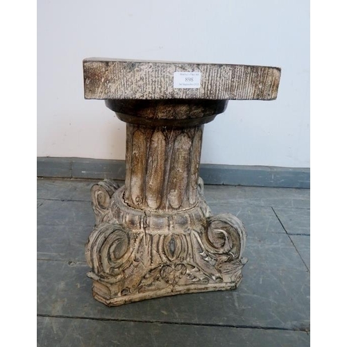 898 - A vintage carved wooden plantstand in the form of a Corinthian column with ornately scrolled base, p... 