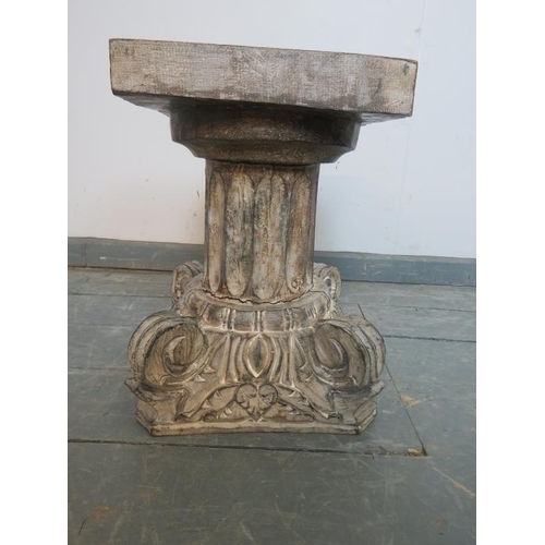 898 - A vintage carved wooden plantstand in the form of a Corinthian column with ornately scrolled base, p... 