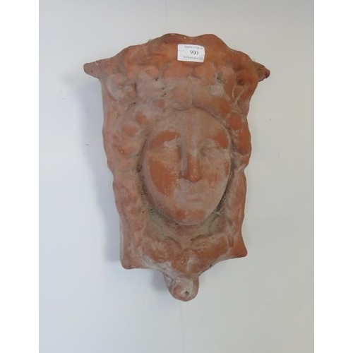 900 - A vintage terracotta wall-hanging planter in the form of a classical maiden. 
Condition report: No i... 