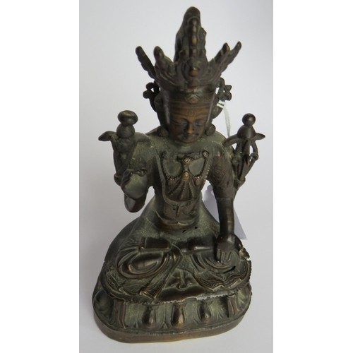 16 - A small antique Chinese bronze Deity figure, hollow cast. Height 17cm.
Condition report: Some histor... 