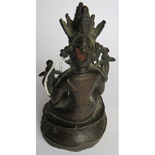 16 - A small antique Chinese bronze Deity figure, hollow cast. Height 17cm.
Condition report: Some histor... 