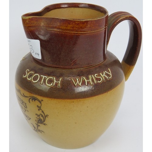 163 - A rare Doulton Lambeth stoneware jug for John Coulter's Great Harry Scotch Whisky Chatham, a stonewa... 