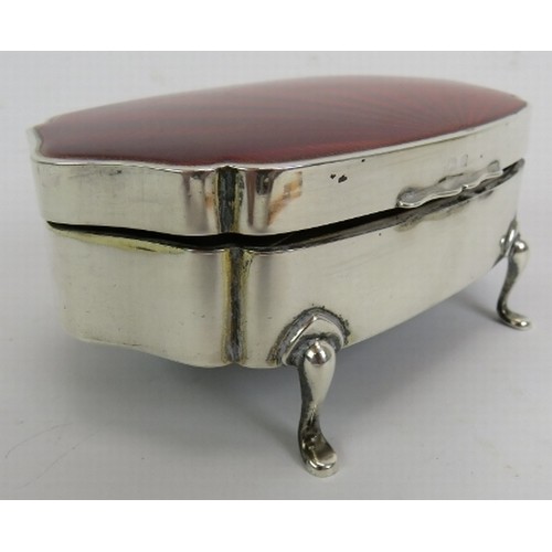 371 - A silver & guilloche enamelled trinket/ring box on cabriole legs, approx 5