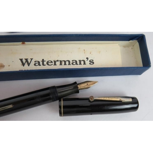 101 - A vintage Waterman's Ideal fountain pen with 9ct gold band and leather case, a sterling silver Water... 