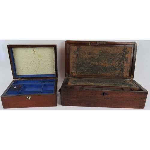 102 - A 19th century Mahogany writing slope with brass fittings and a 19th Century Rosewood sewing box wit... 