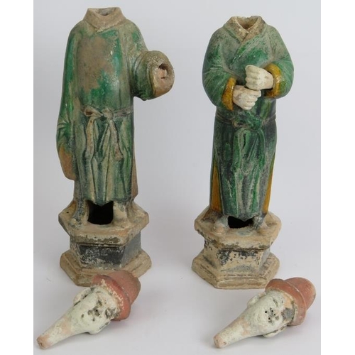 114 - A pair of antique Chinese Sancai funerary figures believed to be Ming Dynasty, 16th Century (2). Tal... 