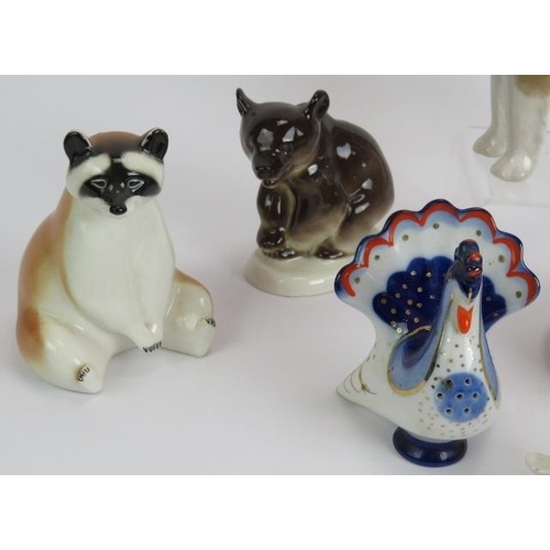 115 - Seven Russian porcelain figures of animals, mainly Lomonosov and two Royal Copenhagen figures includ... 