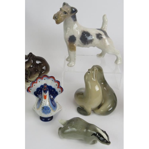 115 - Seven Russian porcelain figures of animals, mainly Lomonosov and two Royal Copenhagen figures includ... 