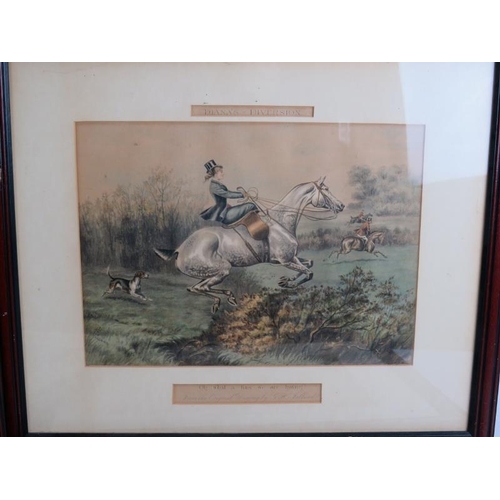 117 - A set of four antique hunting themed lithograph prints titled 'Diana's Diversion' after G.H. Jalland... 