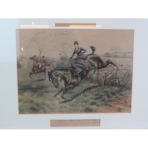 117 - A set of four antique hunting themed lithograph prints titled 'Diana's Diversion' after G.H. Jalland... 