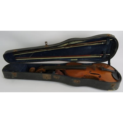 118 - A good quality Hawkes & Sons Tyrolese violin 4/4, c1930. Original case, 2 bows, spare bridge etc.
Co... 