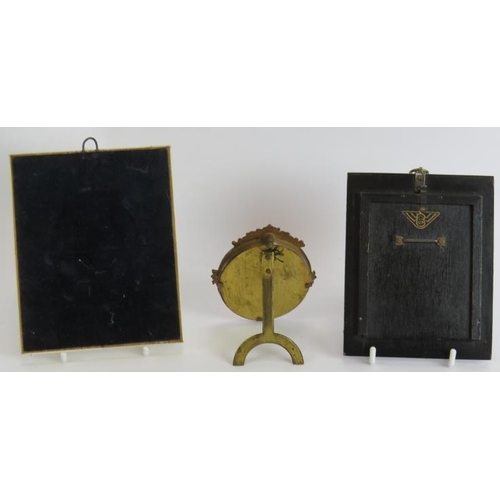 123 - A 19th century miniature portrait of a gentleman mounted in a bronzed metal easel frame, a similar p... 